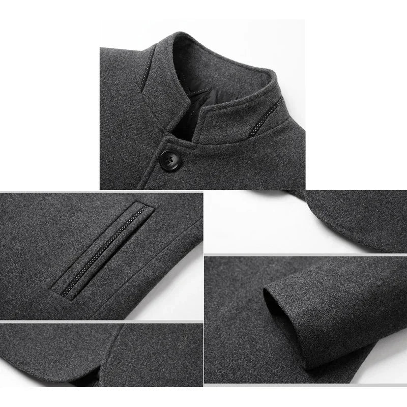 BROWON Brand Winter Coat Men Chinese Style Stand Collar Solid Coats for Men 2023 Autumn and Winter Business Casual Woolen Jacket