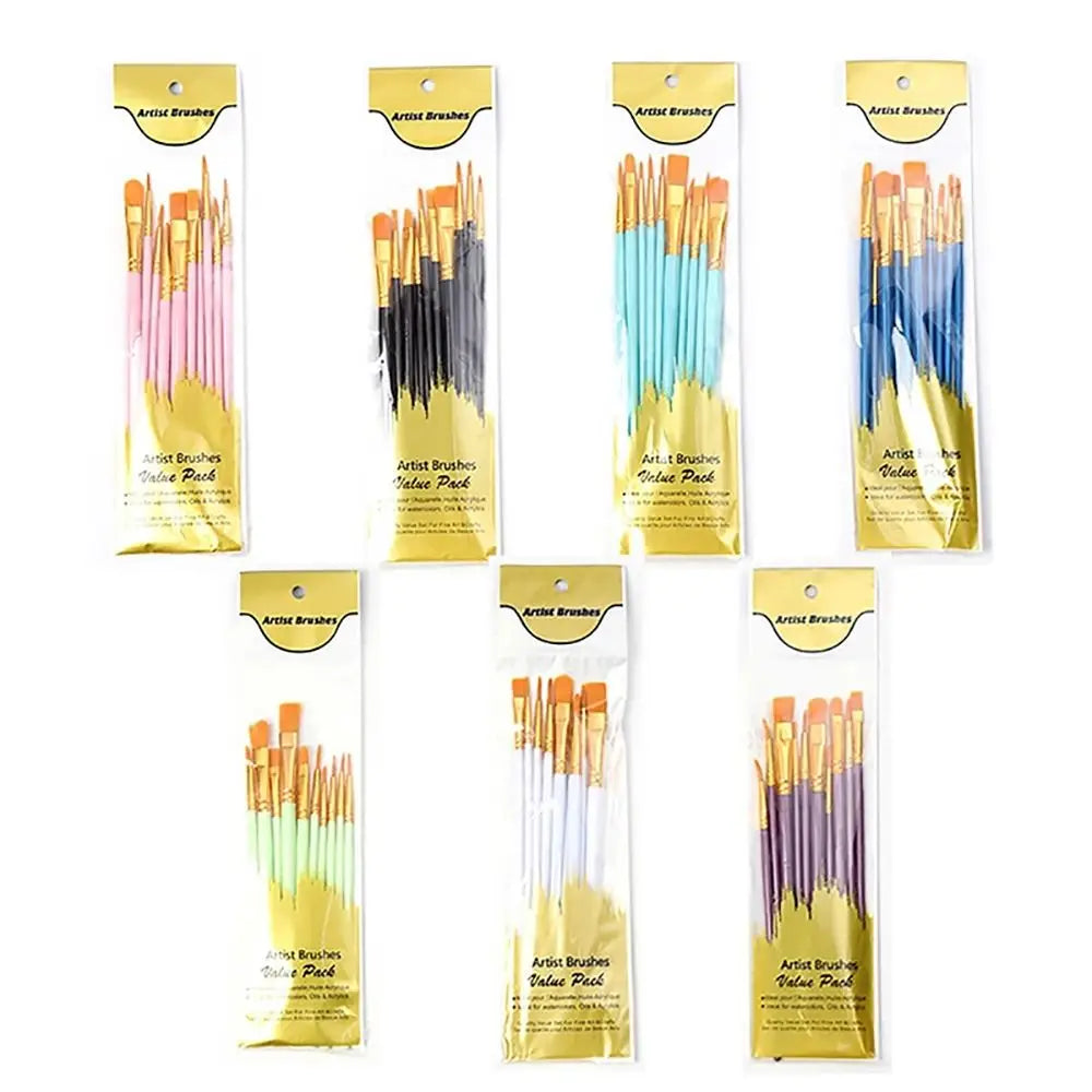 10Pcs/set Professional Artist Paint Brush Set Nylon Hair Watercolor Acrylic Oil Painting Brushes Drawing Art Supply