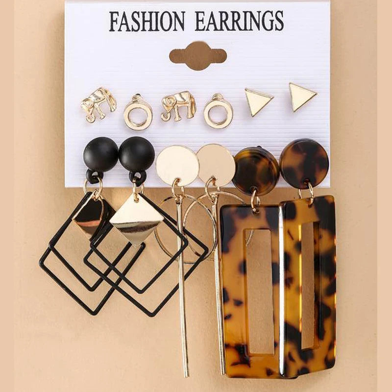 LATS Vintage Geometric Earrings Set for Women Punk Pearl Dangle Drop Earring 2022 Female's Earrings Set Trend Jewelry Gifts