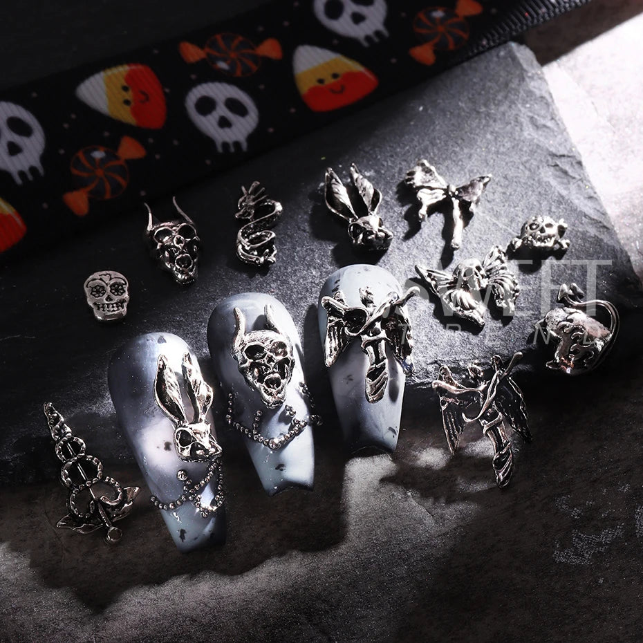 New Punk Gothic Spider Christ Jesus Satan Angel Nail Charms Skull Ghost Alloy 3D Halloween Y2K Nail Art Decoration Accessories