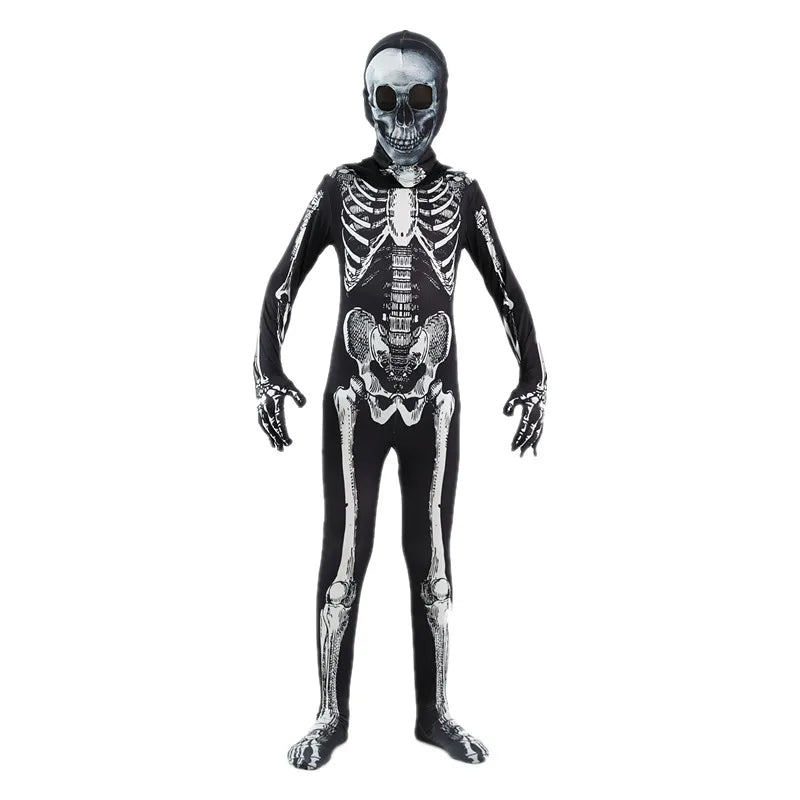 Kids Skeleton Pattern Men's Horror Hoodie Dark Ghost Styling Halloween Horror Skeleton Jumpsuit for Men and Women Costumes