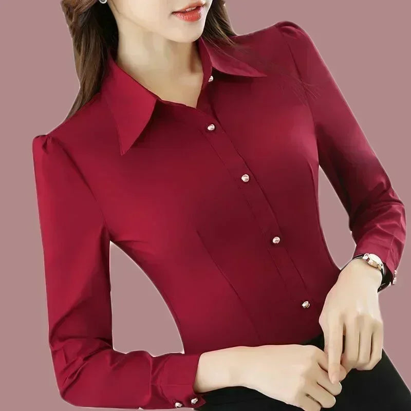 Korean Style White Short Sleeve Blouse Women Summer 2024 Elegant Slim Oversize 5XL Office Red Shirt Long Sleeve Top Work Blouse