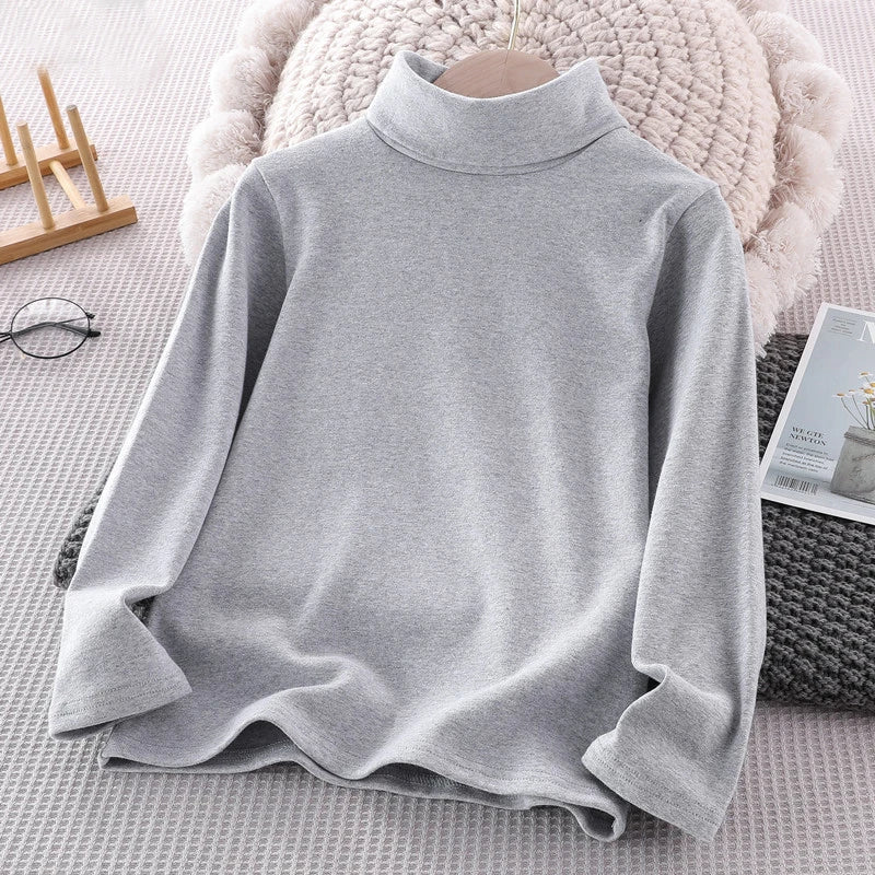 Hot Sale Children Boys Basic Turtleneck T-shirt Fashion Teenage Girls Solid Color Tops Spring Autumn Kids Girl Bottom Clothes