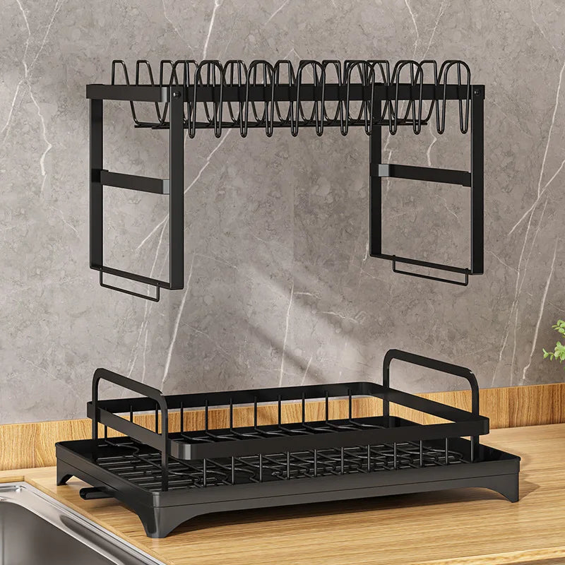 Kitchen Dish Bowl Drainer Storage Rack 2 Tiers Dish Chopsticks Knife Fork Water Cup Storage Rack Kitchen Counter Organizer