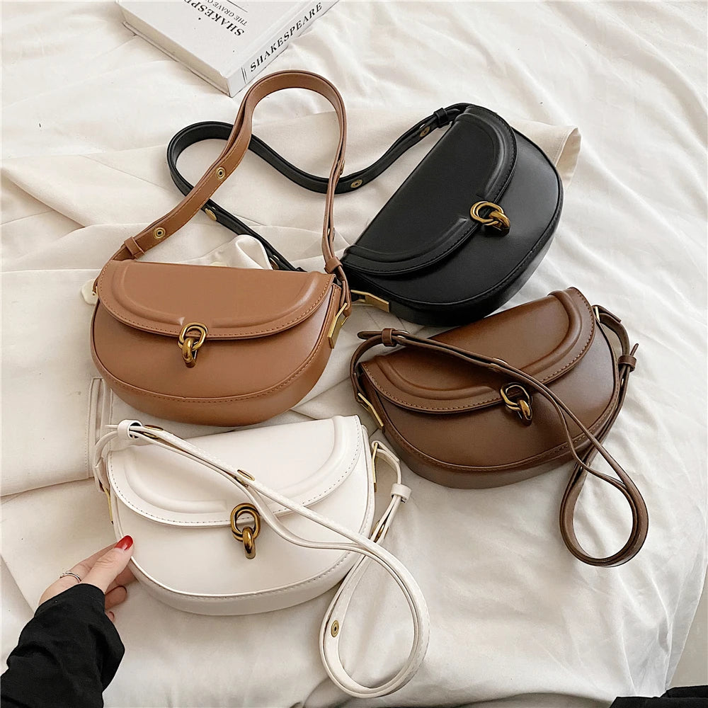 Hifashion Saddle Small Underarm Shoulder Bags For Women 2024 Trend Designer Crossbody Bags PU Leather Ladies Handbags And Purses