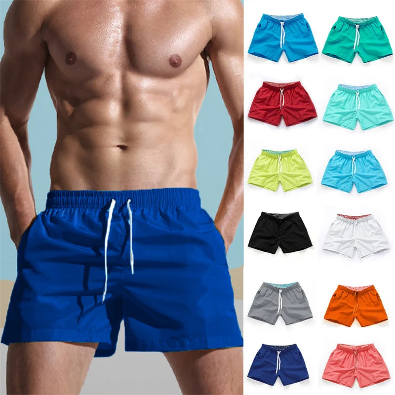 Mens Swim Trunks with Side Pockets Summer Casual Solid Color Beach Shorts Quick Dry Lightweight Board Shorts Swimwear Swimsuit