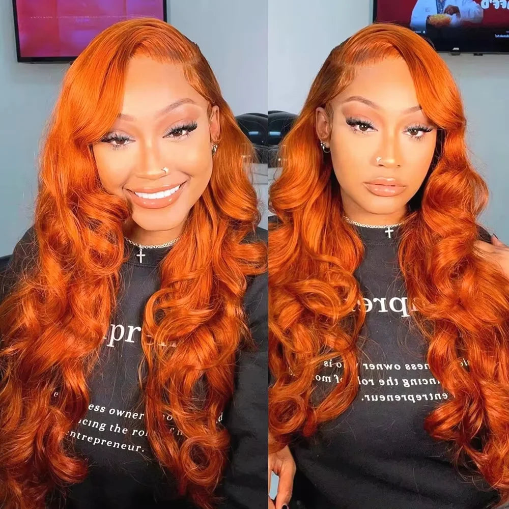 13x6 Hd Body Wave Orange Ginger Lace Front Wig Human Hair 100% Brazilian 13x4 Lace Frontal Colored Wigs For Black Women 36 Inch