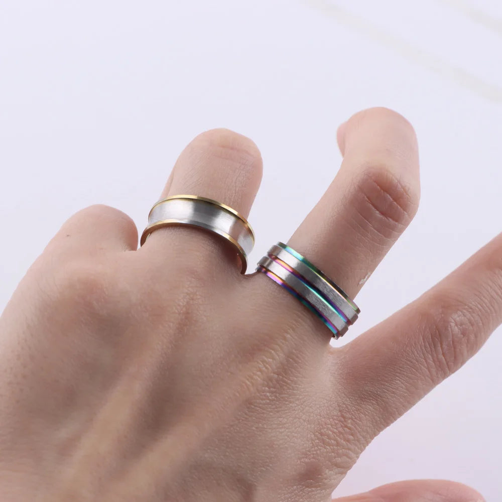 10/20Pcs/Lot Fashion Classic Stripe Stainless Steel Ring For Women Men Zircon Crystal Spinner Punk Spikes Jewelry Gift Mix Style