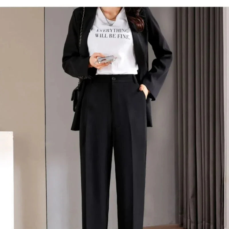 Women's Clothing Spring Autumn Solid Color Button Zipper High Waist Pockets Casual Trousers Trouser Suits Formal Cropped Pants