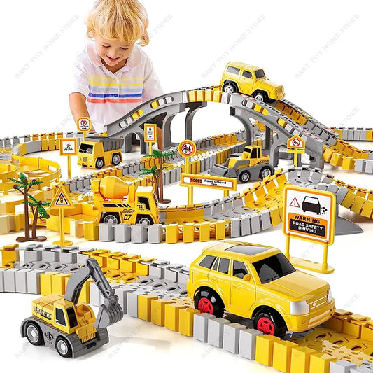 Construction Race Tracks Boys Toys with Play Engineering Cars and Race Track Playset Create Engineering Road Gifts Toys for Kids