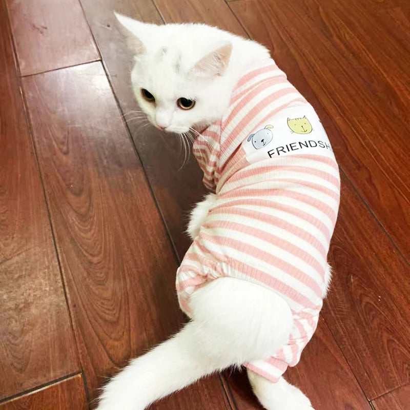 Soft Cotton Cat Pajamas Costumes Stripe Print Pet Jumpsuits for Small Dogs Cats Sphynx Clothing Cute Kitten Coverall Outfits