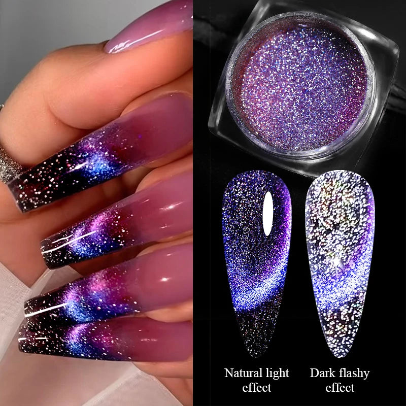 Reflective Magnetic Nail Powder Chameleon Glitter Dust Metallic Nail Art Chrome Shiny Pigment Supplies Nail Manicure Decorations