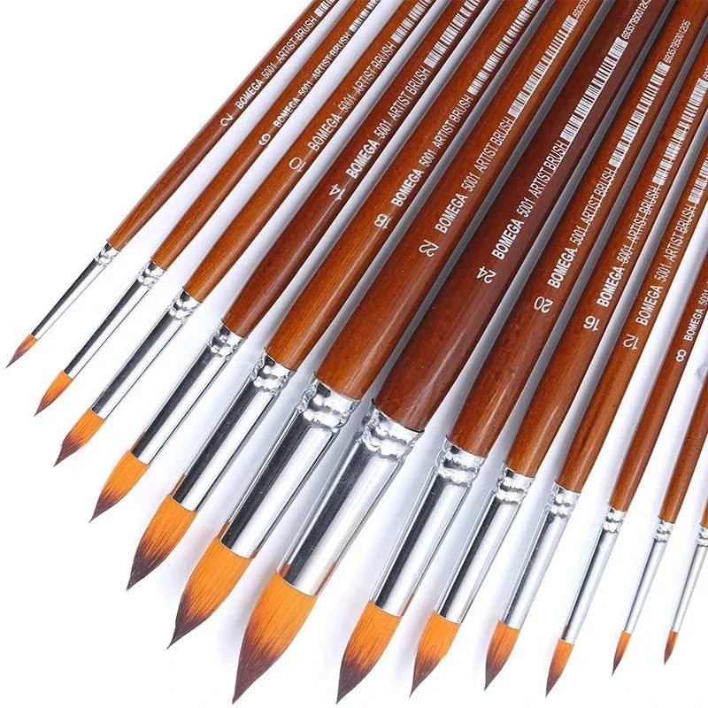 13pcs Artist Paint Brushes Set Nylon Hair Wood Long Handle Painting Brush for Oil Acrylic Watercolor Professional Art Supplies