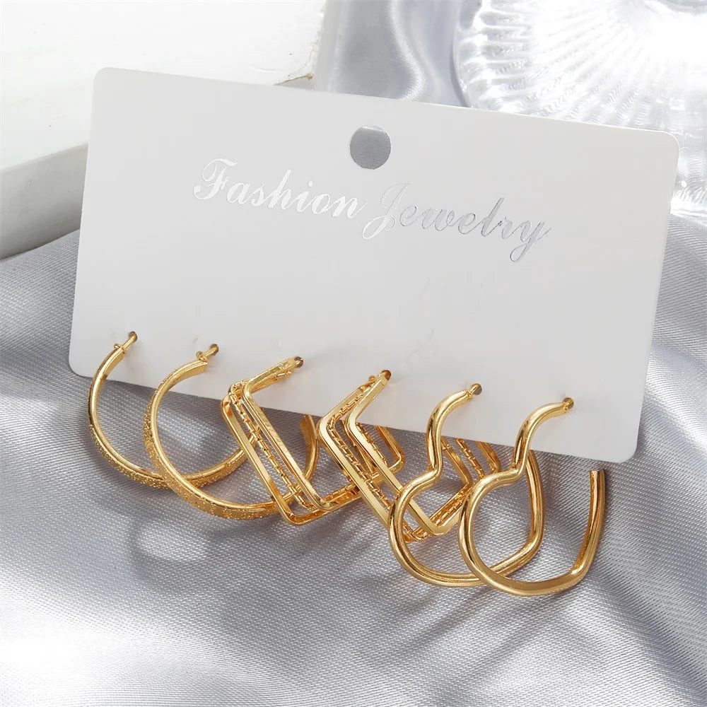 FNIO Trendy Geometric Earrings Set For Women Metal Gold Color Hollow Heart Dangle Earrings Girls Party Jewelry Gifts 2023 New