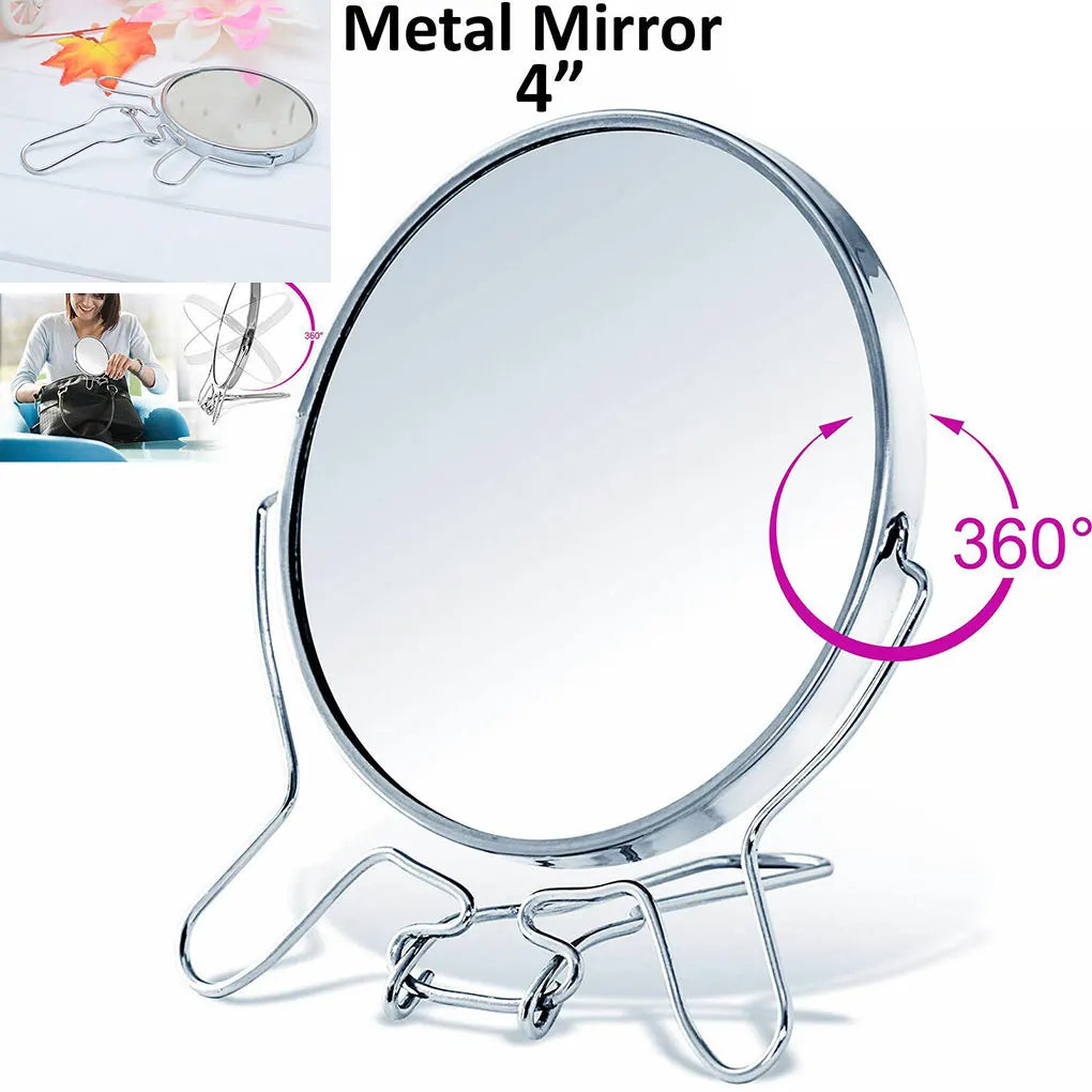 Makeup Cosmetic Mirror 4" Round 360 Degree Rotation 2 Face Tabletop Mirror Magnifier Stainless Steel Makeup Mirror Standing