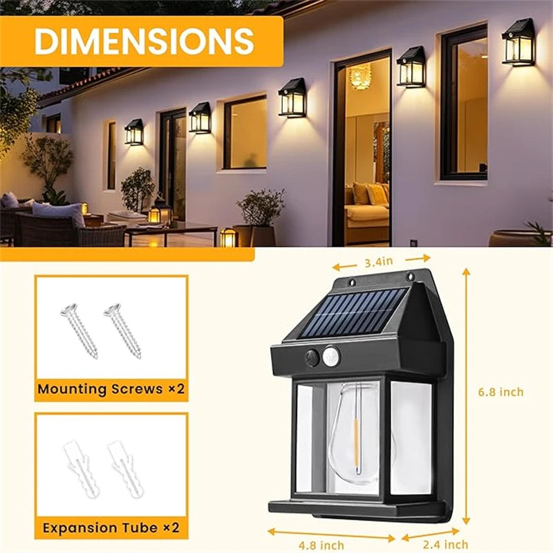 Solar Wall Lights Outdoor Tungsten Waterproof Wireless Motion Sensor Security Lamps Dusk to Dawn Lighting for Garden 1~10PCS