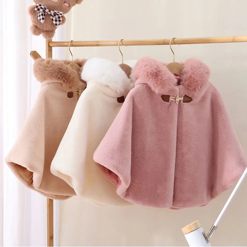 Baby Kids Clothes Girl Cloak Windproof Shawl Coat Autumn And Winter Clothing Children Thickened Hooded Jacket for 1-6 Years old