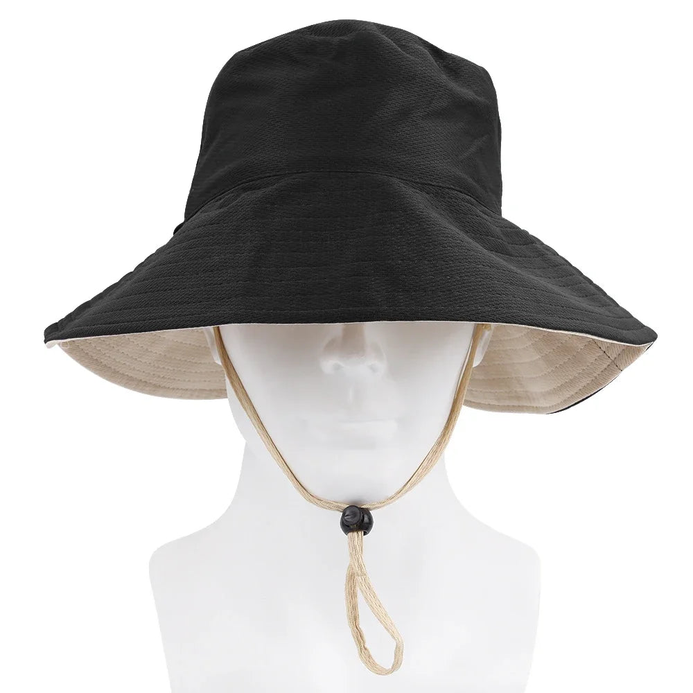 Double-sided Foldable Bucket Hats For Women Fashion Big Brim Solid Color Fisherman Hat Outdoor Travel Visor Caps Summer Sun Hat