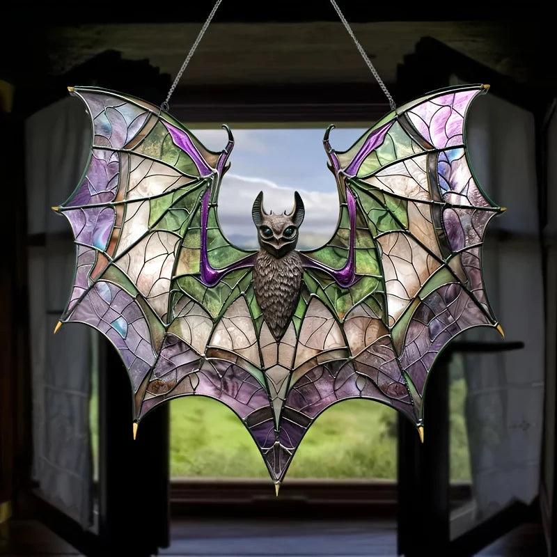 Contemporary Acrylic Bat Suncatcher,8"x7.3"-StainGlass Style Hanging Ornament for Window,Versatile Halloween Decor,Home Wall Art