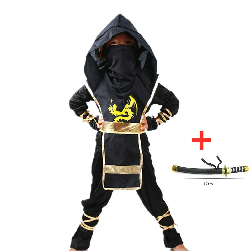 Boys Ninja Deluxe Costume for Kids with Weapon Accessories Kids Kung Fu Outfit Halloween Ideas Gifts with Bayonet Toys