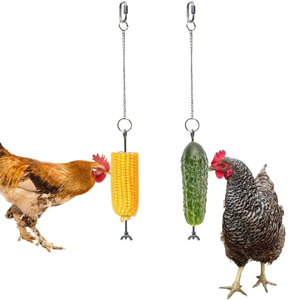 Pet Parrot Stainless Steel Feeder Fruit Corn Fork Toys Chicken Vegetables Holder Hanging Feeding Birdcage Accessories