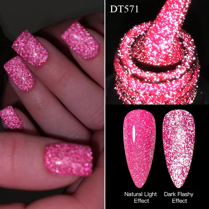 MEET ACROSS Sparkling Rose Pink Reflective Glitter Gel Nail Polish 7ML Nail Gel Manicure Semi Permanent UV LED Varnish Nail Art