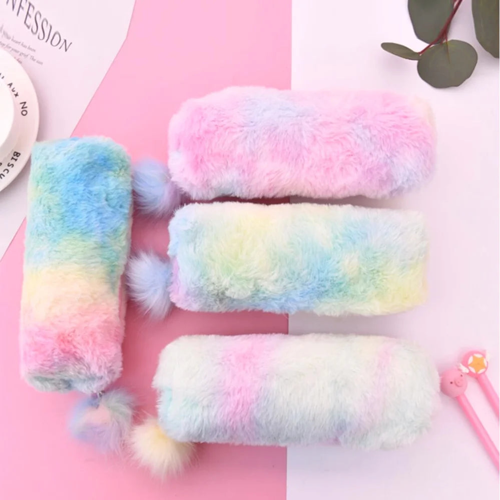 Kawaii Plush Pencil Case Cute Pen Box Large Capacity for Girls Storage Bag Student School Office Supplies Stationery