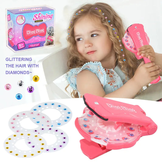 Girls Hair Gems Kit Kids Princess Makeup Toys Set Rhinestone Hair Machine DIY Crystal Stickers Hair Decoration for Girl Toy Gift