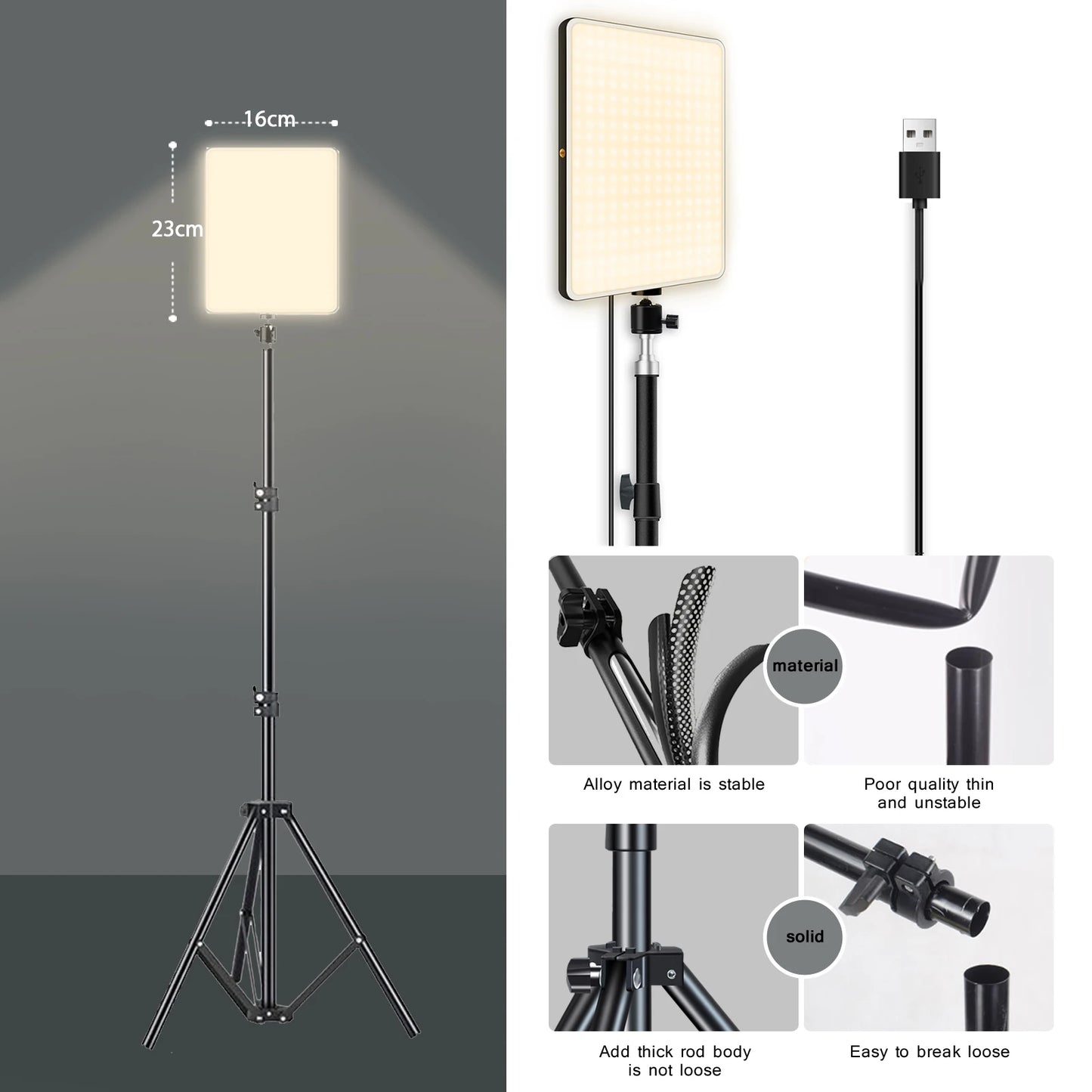 LED Video Lights Conference Photography Lighting Selfie Light Photo Studio Lamp With Tripod for Shoot Live Streaming TikTok Zoom