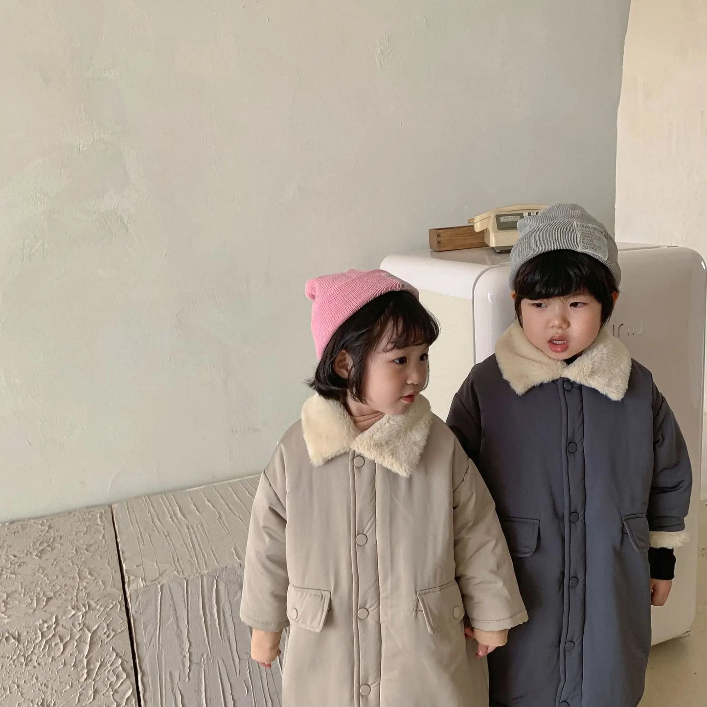 2023 Winter Girls Boys Thick Warm Fleece Long Jacket Baby Kids Children Pocket Coat Outerwear Two Colors