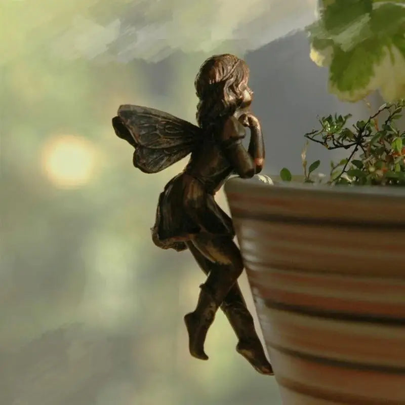 Miniature Fairies Pot Huggers Fairy Garden Planter Pot Hanger Flower Pot Vase Huggers Resin Angel Statue Figurines Desk Ornament