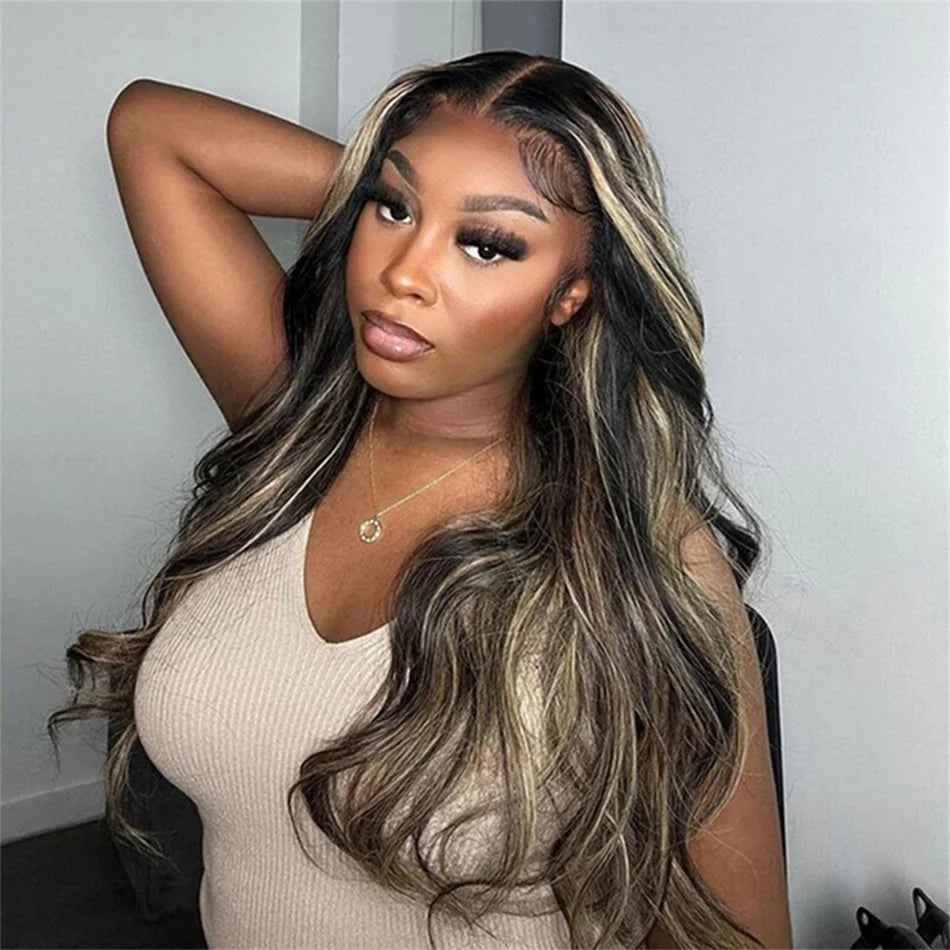 Blonde Highlight Body Wave Lace Front Human Hair Wig 13X4 Lace Frontal Human Hair Wigs For Women Hightlight 1B/27 Wig On Sale