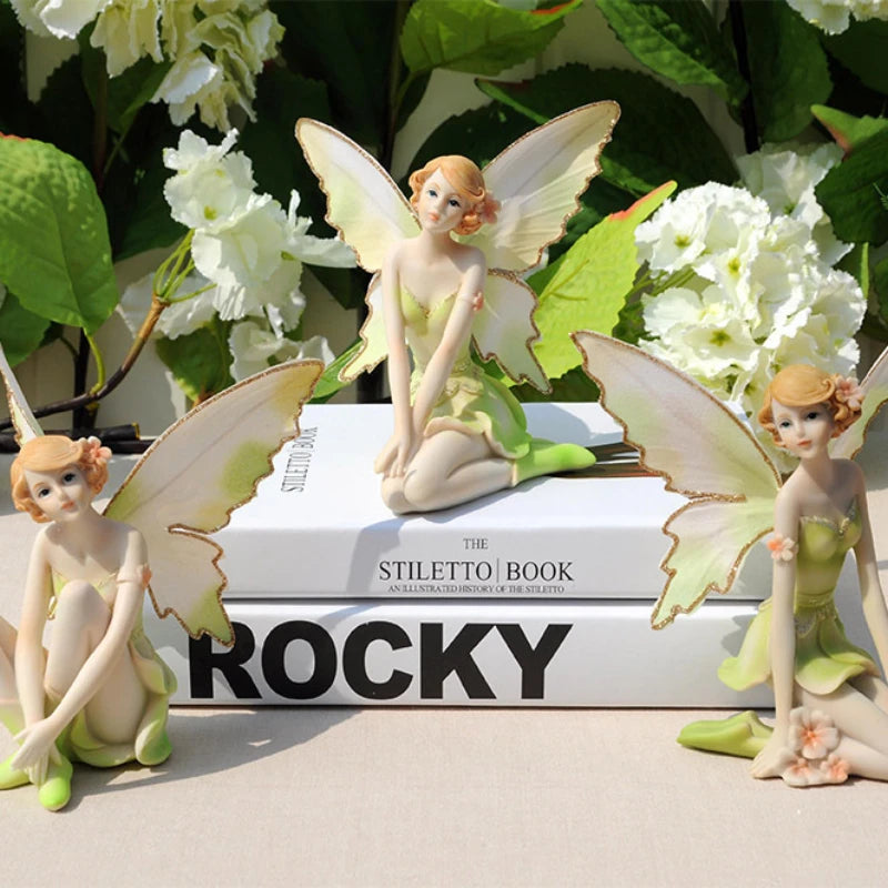 Creative Green Flower Fairy Cute Girl Resin Elf Angel Ornament Home Decoration Crafts Statue Bar Desk Fairy Statue Decoration