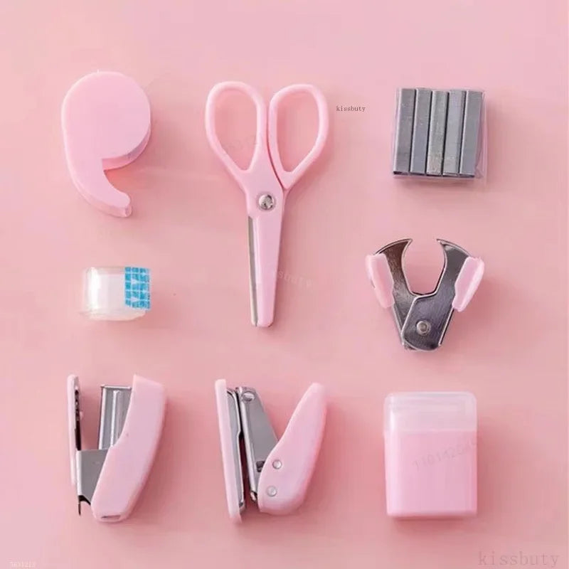 Mini Stapler Staple Punch Hole Tape Machine Set Ins Multifunction StationeryScrapbook Tool Box Office School Student Supplies