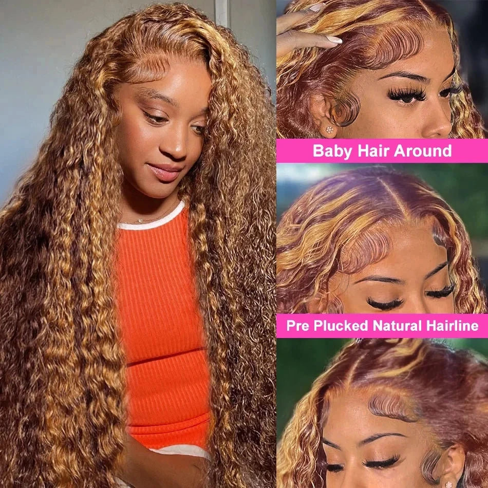 30 36 Inch Curly Highlight Wig Human Hair Honey Blonde 13x4 Lace Front Deep Wave 13x6 Hd Lace Frontal Wig Brazilian For Women