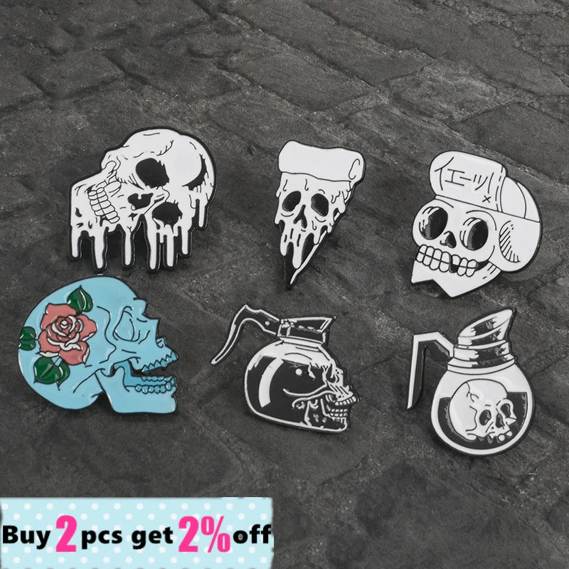 Wholesale Punk Skeleton Pins Skull Brooches Dark Lapel Pins Backpack Bag Hat Leather Jackets Fashion Accessory Gift for Friends