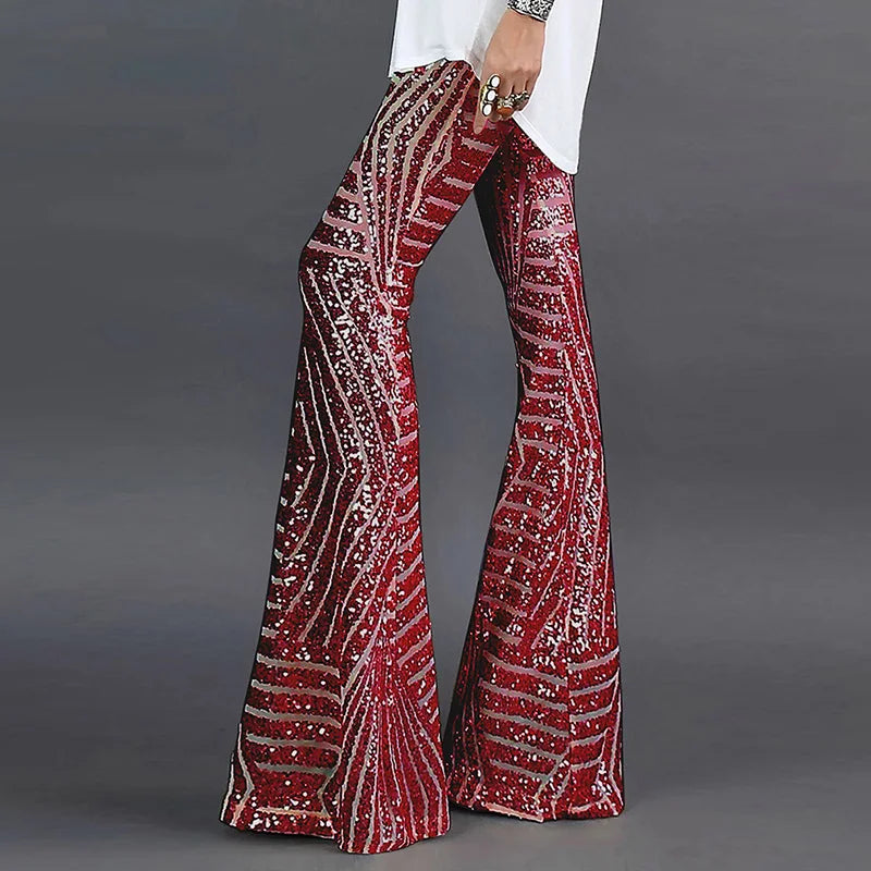 Sequin High Waist Skinny Flare Streetwear Wild Basic Slim 2023 Trend Patchwork Pants Casual Pants Summer New Women's Pants