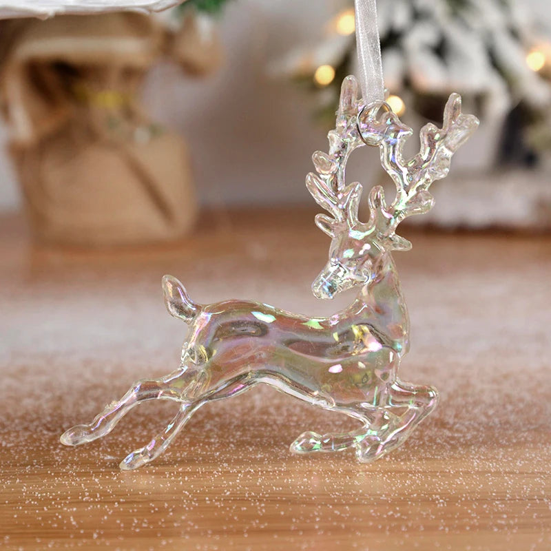 Snowflake Icicle Drop Ornaments Crystal Christmas Tree Transparent Decoration Pendant Xmas Home Tree Decor Hanging New Year 2024