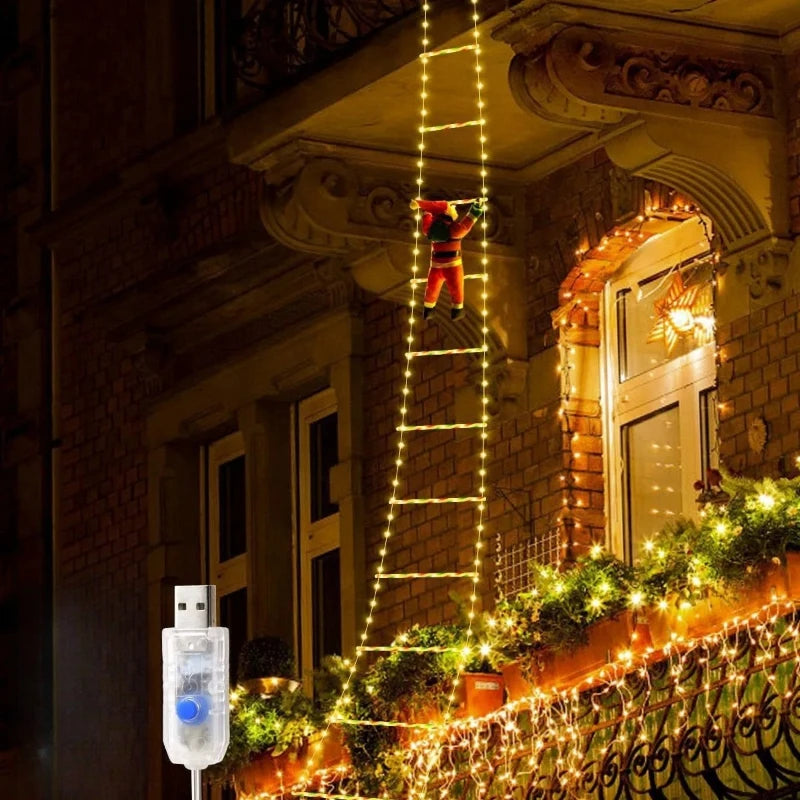1.5/3M Christmas Decoration LED Santa Claus Climbing Ladder Light USB Plug 8 Flashing Modes Suitable Home Xmas Tree Wall Window