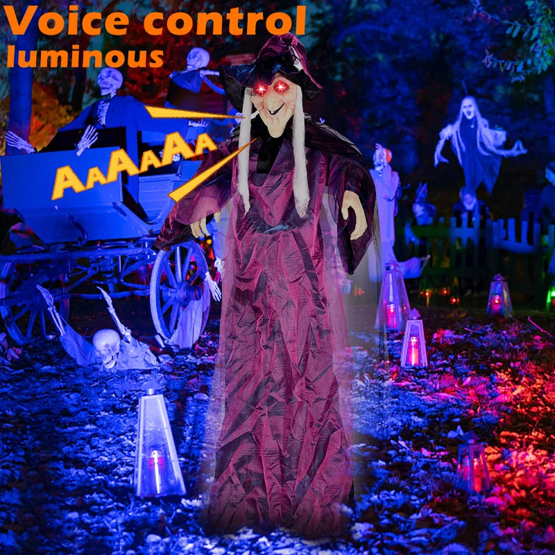 Halloween Decoration Witch Voice Controlled Horror Pendant with Glowing Prop for Indoor and Outdoor Home and Festival Decoratio