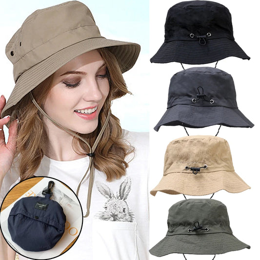 Spring Summer Fisherman Hat Drawstring Bucket Hats Outdoors Climb Travel Sunshade Cap Waterproof Foldable Portable Casual Caps