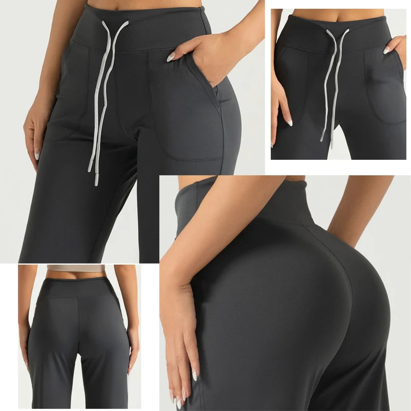 Women's Versatile Sports Pants Drawstring Quick-drying Loose Nude Casual High Elastic Seamless Wide-leg Pants Yoga Trousers