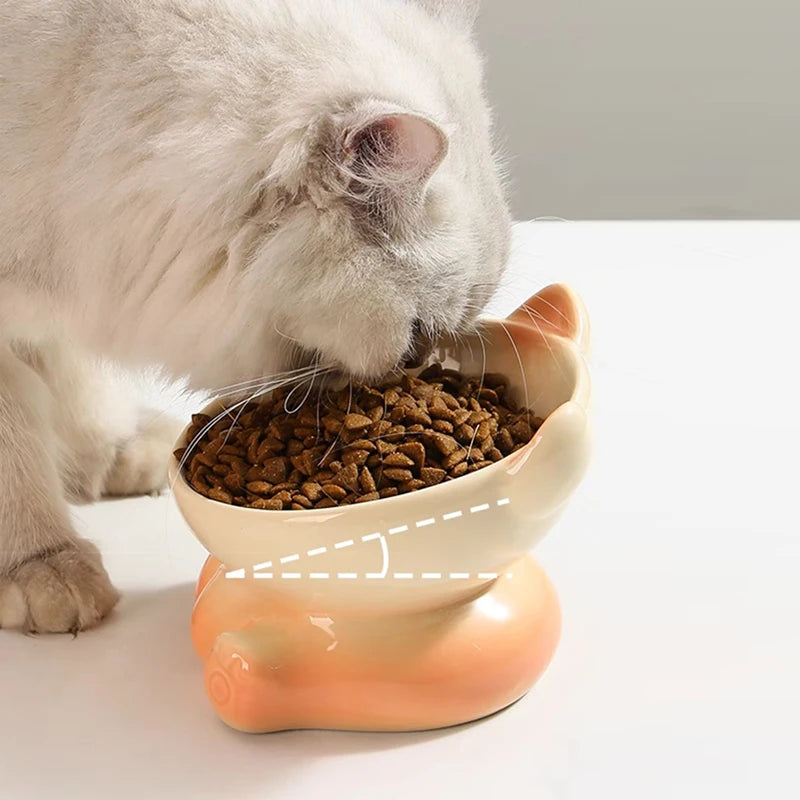 Gradient Ceramic Cat Bowl Pet Bowl Cat Dining Bowl Drinking Water Pet Supplies Dog Bowl Cat Basin Cat Shaped Feeding Bowl