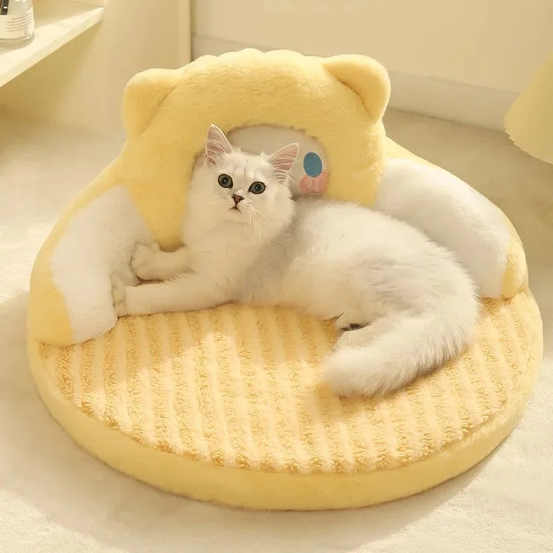 Cats Pet Products Warm Bed Cartoon Fluffy Kitten for Winter Things Sofa Accessory Plush Supplies Puppy Goods Accessories Basket