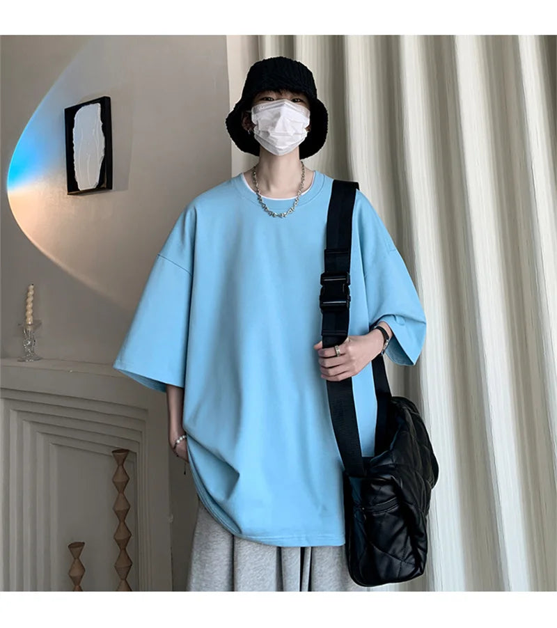 Men's Cotton T-shirts White Mens Oversized T Shirt Solid Summer Casual Wear Tee Shirts Fashion for Men 5XL Male Clothes
