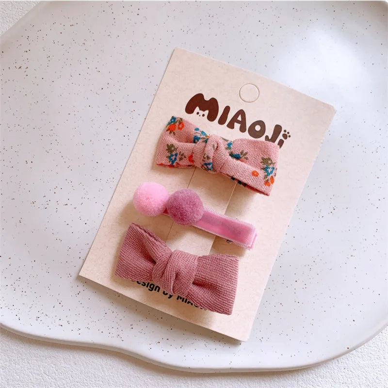 2023 Winter 3PCS Set Cloth Plush Ball Flower Bow Hair Clips For Girl Cute Fairy Soft Hairpin Barrettes Fashion Accessories Gift