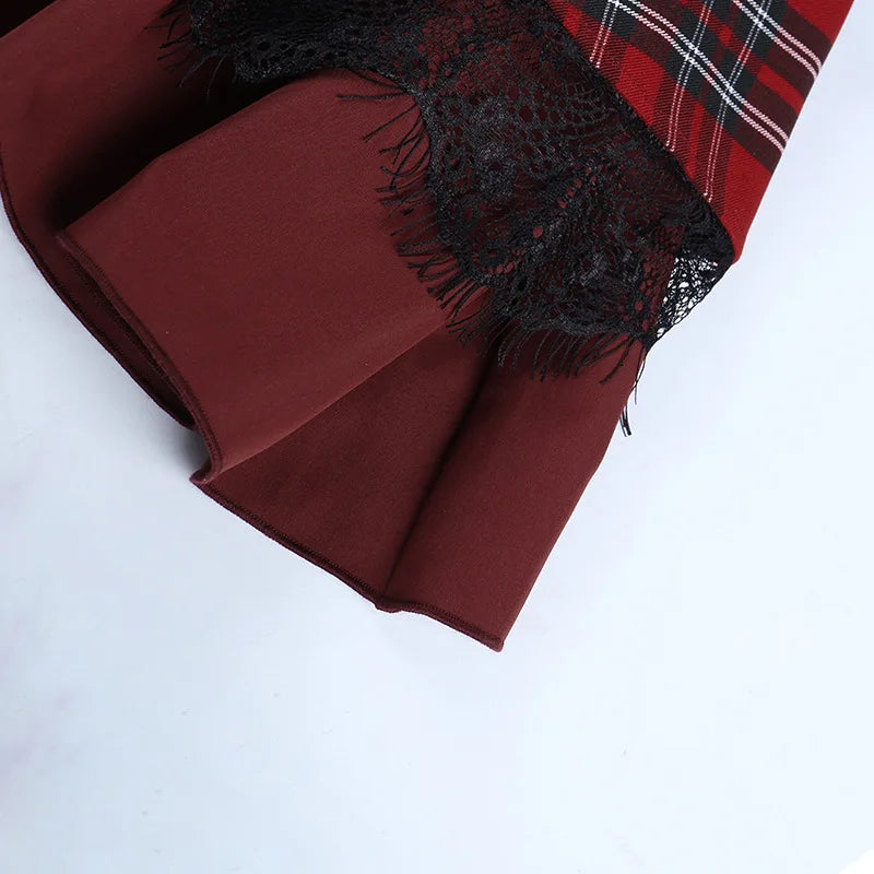 Gothic Harajuku Girls Plaid Pleated Skirt Punk Sweet Lace Kawaii Clothing Y2k Lolita Cake Mini Skirts Cosplay Costume