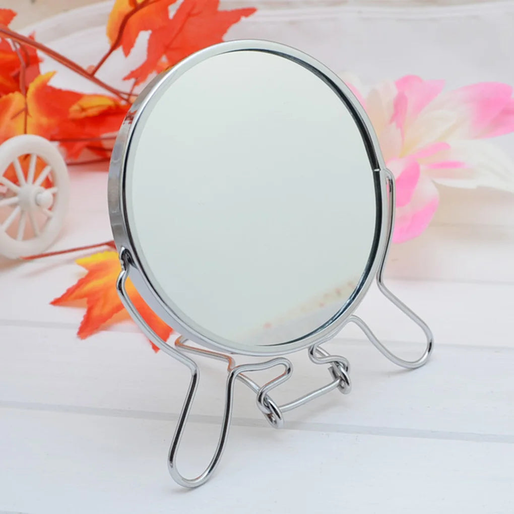 Makeup Cosmetic Mirror 4" Round 360 Degree Rotation 2 Face Tabletop Mirror Magnifier Stainless Steel Makeup Mirror Standing