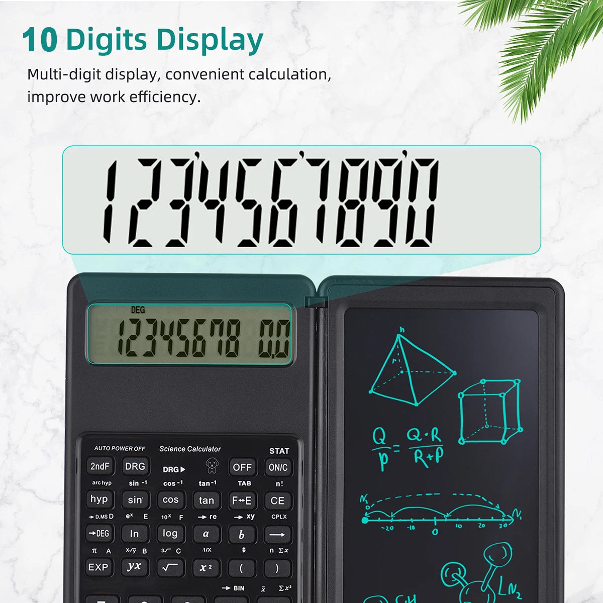 Foldable Scientific Calculator 10-Digit Digital Large Display with an Erasable Writing Tablet Digital Drawing Pad Math Calculato