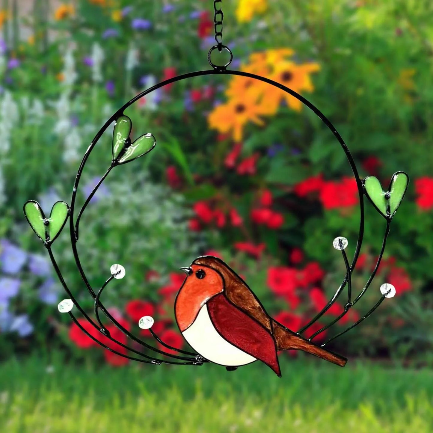 Metal Bird Garden Wall Decor Stained Glass Outdoor Fence Art Patio Sculptures Hanging Decorations For Yard Porch Living Room